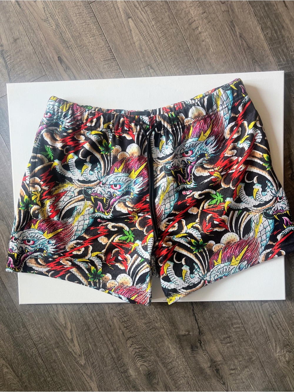 ED HARDY Black Dragon Print Shorts - Vibrant Multi-Color